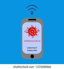 Vector Illustration Of Coronavirus Covid-19 Contact Tracing And Tracking App On Mobile Phone With Isle Of Wight Outline Map For Trial