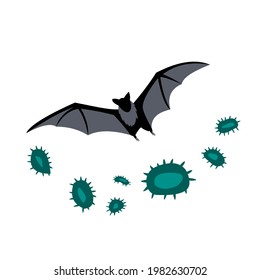 Vector illustration Coronavirus or COVID-19 outbreak originating from bats.
