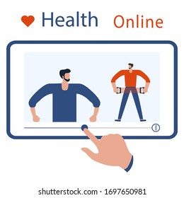 Vector illustration  coronavirus COVID-19 Quarantine. Sport and fitness training at home. Stay home Social distancing Online sports activities Active lifestyle Fitness blog, workout app concept
