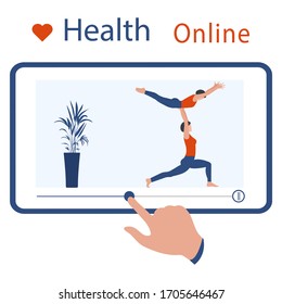 Vector illustration  coronavirus COVID-19 Quarantine. Sport and fitness training at home. Stay home Social distancing Online sports activities Active lifestyle Fitness blog, workout app concept