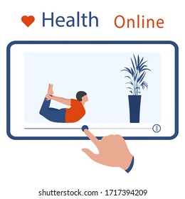 Vector illustration  coronavirus COVID-19 Quarantine. Sport and fitness training at home. Stay home Social distancing Online sports activities Active lifestyle Fitness blog, workout app concept