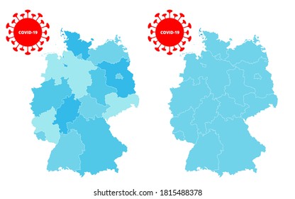 Vector illustration of coronavirus in Germany. Germany map with covid-19. Germany map with coronavirus symbol for banner, web, icon, print, infographics design.