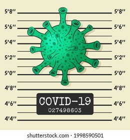 Vector illustration of coronavirus. Green bacteria isolated on light background with framed text, numbers and lines. Flat design. Human virus, bacteria,  germs, microorganisms,microbe in cartoon stile