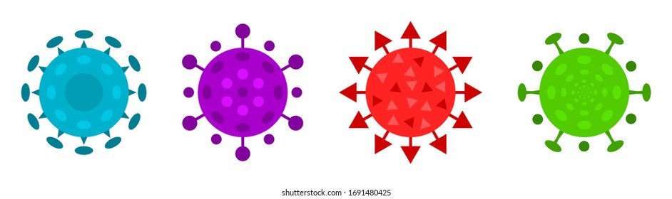 Vector illustration of a coronavirus. Icons of the virus. The epidemic of 2019 2020. Pandemic, disease, illness, pneumonia. Chinese coronavirus. Covid-19. Self-isolation, quarantine. Stay at home