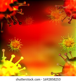 vector illustration of Coronavirus outbreak and coronaviruses influenza background as dangerous flu cases as a pandemic medical health risk concept with disease cells. on red and green background