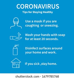 Ilustración vectorial de las sugerencias de precaución de Coronavirus. Concepto de cuidado de la salud y medicina. Información y orientación para mantenerse saludable desde Covid-19. Prevención de la Enfermedad de Coronavirus 2019 (COVID-19).