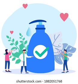 Vector Illustration of Coronavirus Prevention Action Concept. Character of people Washing Hands with Antibacterial Soap and Sanitizer. Protection at all times.