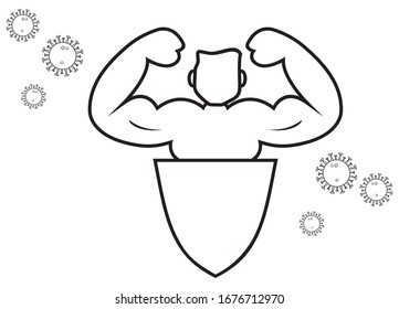 Vector illustration coronavirus, self defense from novel coronaviruses. Pandemic medical concept with dangerous cells.Vector illustration