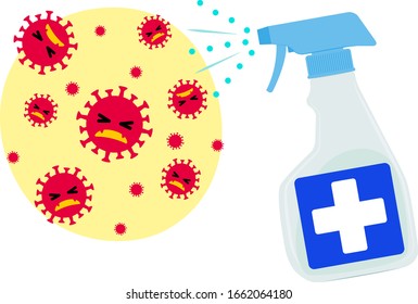 Vector illustration of coronavirus sterilization with disinfection spray