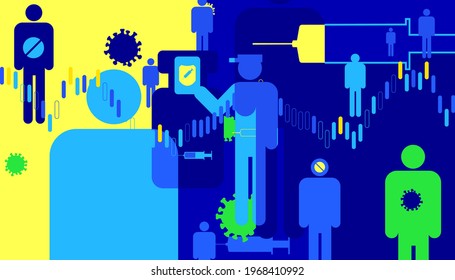 Vector Illustration Of Coronavirus Vaccine Abstract Background. Covid-19 Vaccination Concept.