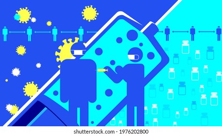 Vector Illustration Of Coronavirus Vaccine Abstract Background. Covid-19 Vaccination Concept.