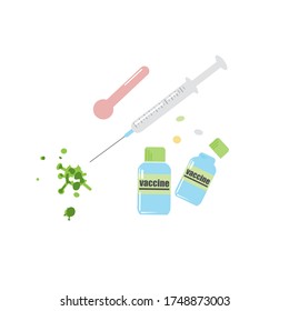 vector illustration coronavirus vaccine complete development. end of novel corona virus. 2019-ncov vaccine medicine. corona virus injection syringe. fight against coronavirus.