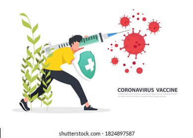 vector illustration coronavirus vaccine complete development. end of novel corona virus. 2019-ncov vaccine medicine. corona virus injection syringe. fight against coronavirus.