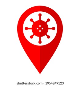 vector illustration. coronavirus-19 or covid-19 concept. flat map marker icon with virus isolated on white background. 
