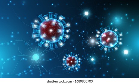 Vector illustration of coronovirus particles on a luminous vector background. Epidemic, pandemic, medicine, virus vaccine. EPS 10.