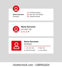 Vector Illustration Of Corporate Email Signature Design. Red Modern Design.