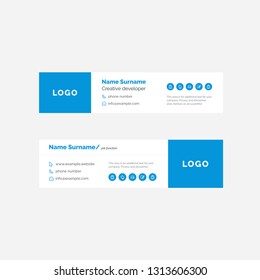 Vector Illustration Of Corporate Email Signature Design. Blue Signature With A Lot Of Space For Information.