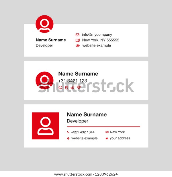 企業の電子メール署名デザインのベクターイラスト 赤いモダンデザイン のベクター画像素材 ロイヤリティフリー