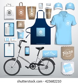 Vector illustration corporate identity, fast food, delivery bike. Corporate identity design template