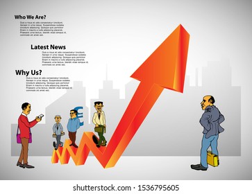 Vector illustration of corporate structure, cartoon character of business team
