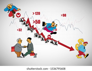 Vector illustration of corporate structure, cartoon character of business team
