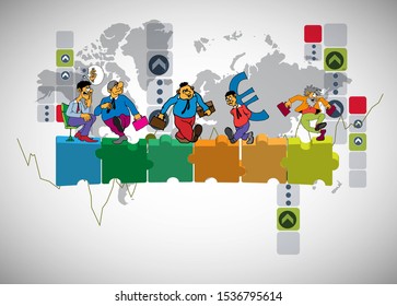Vector illustration of corporate structure, cartoon character of business team