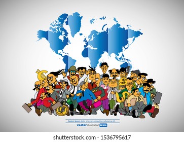 Vector illustration of corporate structure, cartoon character of business team
