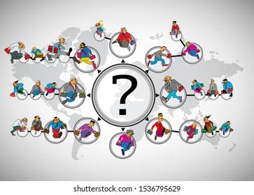 Vector illustration of corporate structure, cartoon character of business team