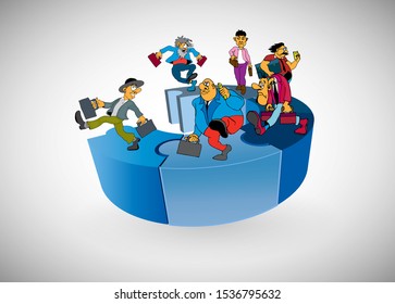 Vector illustration of corporate structure, cartoon character of business team