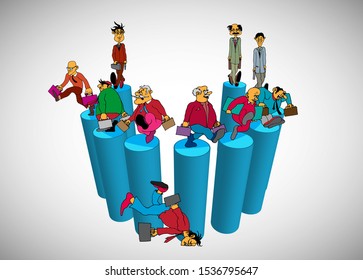 Vector illustration of corporate structure, cartoon character of business team