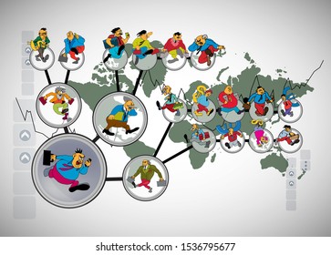 Vector illustration of corporate structure, cartoon character of business team