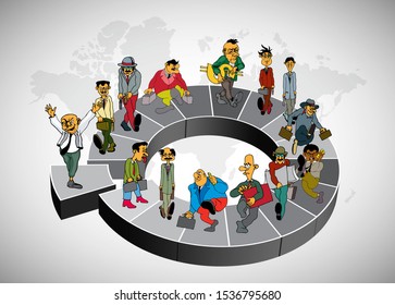 Vector illustration of corporate structure, cartoon character of business team