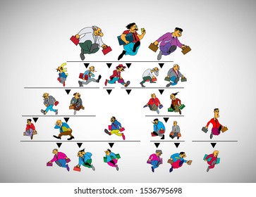 Ilustración vectorial de la estructura corporativa, caricatura del equipo de negocios