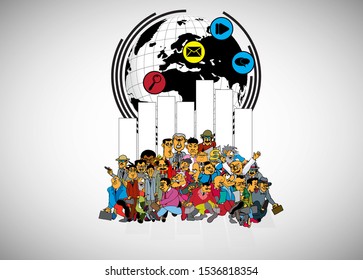 Vector illustration of corporate structure, cartoon character of business team