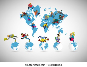 Vector illustration of corporate structure, cartoon character of business team