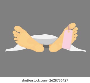 vector illustration of a corpse with only the legs and tag labels visible on the legs
