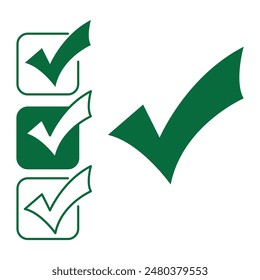 Vector illustration of correct sign icon in green color for websites and graphic resources.