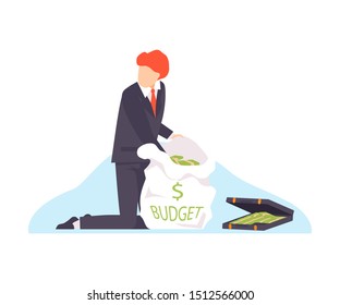 Vector Illustration Of Corrupt Politician Taking Money From The Budget