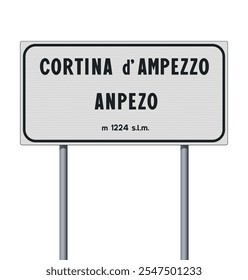 Vector illustration of the Cortina d'Ampezzo comune entrance road sign on metallic poles