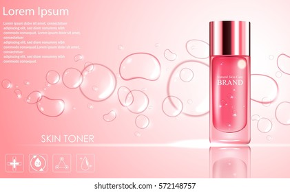 Vector illustration of Cosmetic ads template with pink bottle package design