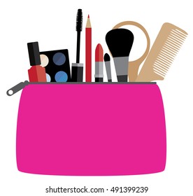 vector illustration of a cosmetic bag with make up concept