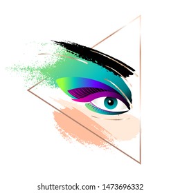 Vector illustration for the cosmetic business. Bright exotic eye makeup. 