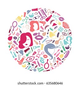 vector illustration of cosmetic elements in circle design 