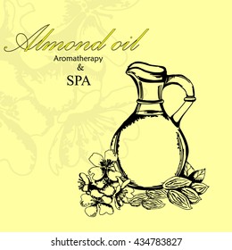 vector illustration of cosmetic oil of almond in the style of hand drawn