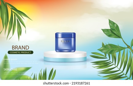 vector illustration cosmetic product ad design template on the beautiful podium background,use for cosmetic advertising and banner.