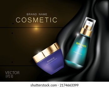 vector illustration cosmetic products design template,on dark background.