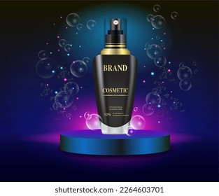 Ilustración vectorial de cosméticos para hombres. Embalaje y fondo negro.