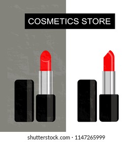 Vector illustration for cosmetics store logotype. Banner template for cosmetic shop. Poster for makeup studio/shop. Visit card/ gift card/ leaflet for cosmetic shop. EPS 10