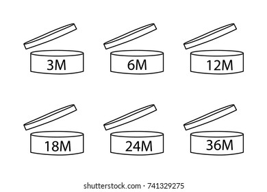 Vector illustration cosmetics symbol design. Period of validity after opening icon. Expiration date after product opening symbols. Shelf life sign for label of product.