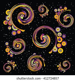 vector illustration / cosmic background / colorful spirals in the starry sky / galaxies in space